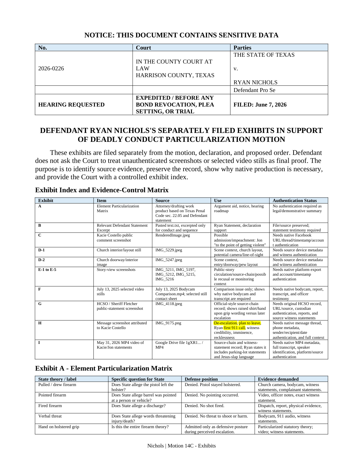 Exhibits — page 1