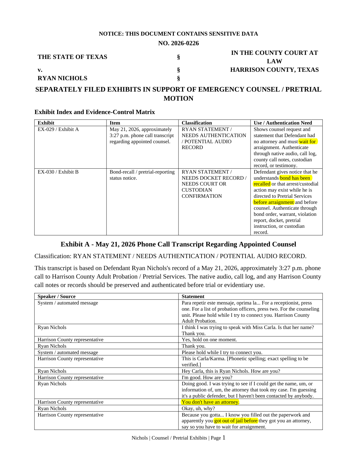 Exhibit A — page 1