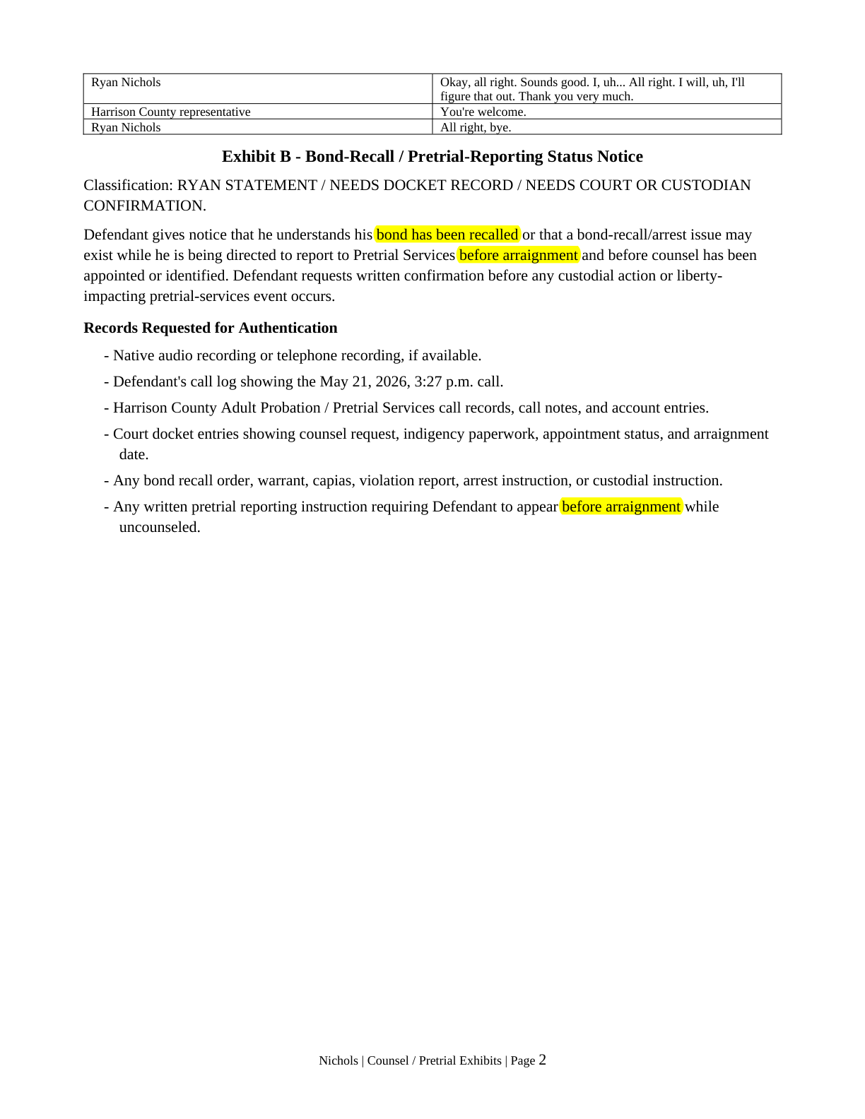 Exhibits — page 2