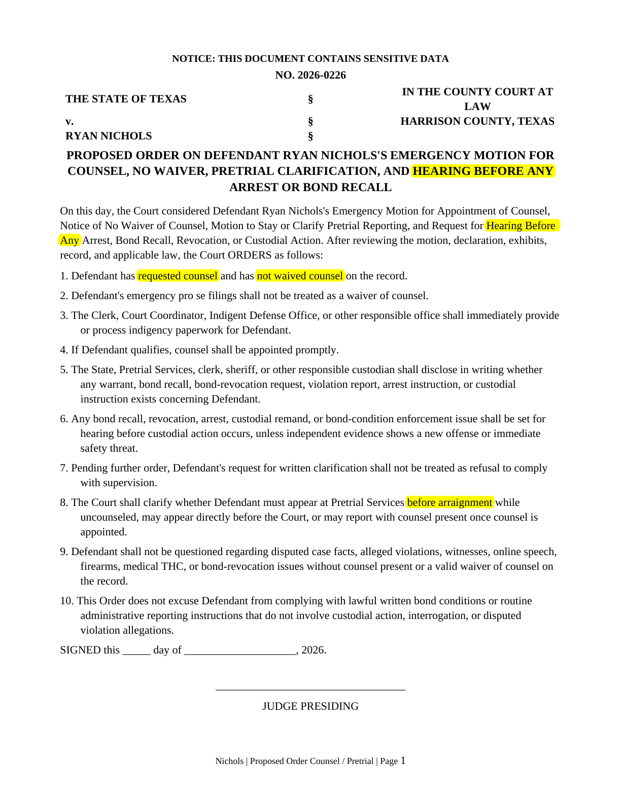 Proposed Order — page 1