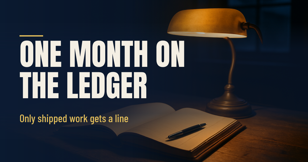 One Month on the Ledger. Only Shipped Work Gets a Line. social preview